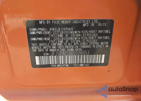 2013 Subaru Xv Crosstrek 2.0I Premium из США, поврежденный, VIN JF2GPACC6D2886651